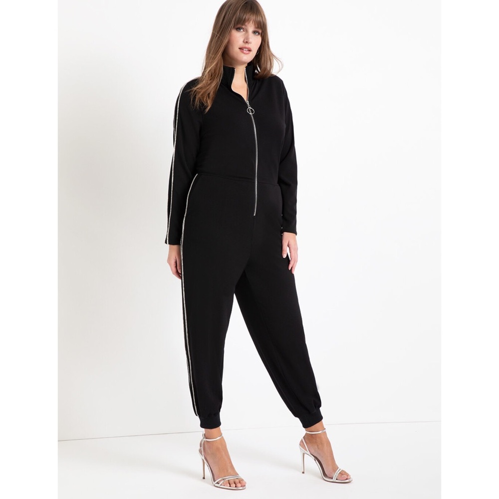 NWT ELOQUII black rhinestone track suit jumpsuit sz 14